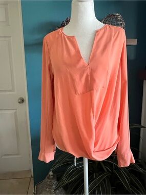 Massimo Coral V-Neck Draped Long-Sleeve Blouse